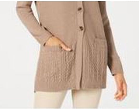 Karen Scott Women's Mixed-Stitch Button-Front Cardigan Brown Size Small