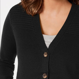 Karen Scott Women's Mixed-Stitch Button-Front Cardigan  Black Size Large