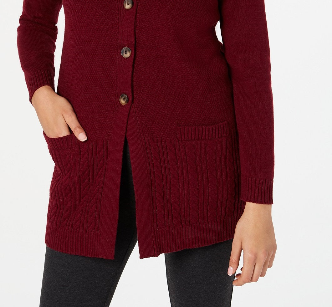 Karen Scott Women's Mixed-Stitch Button-Front Cardigan Red Size Large
