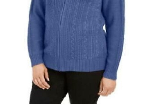 Karen Scott Women's Petite Cable-Knit Zip-Front Sweater Hthr Indigo Size Small