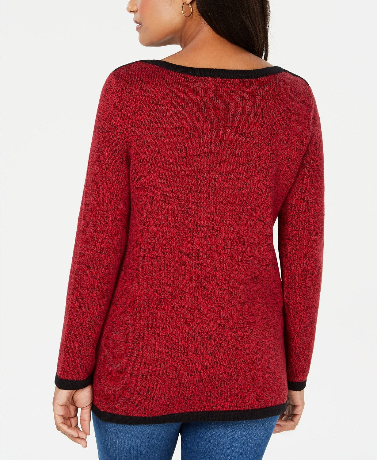 Karen Scott Women's Cotton Contrast-Trim Sweater Red Size Small