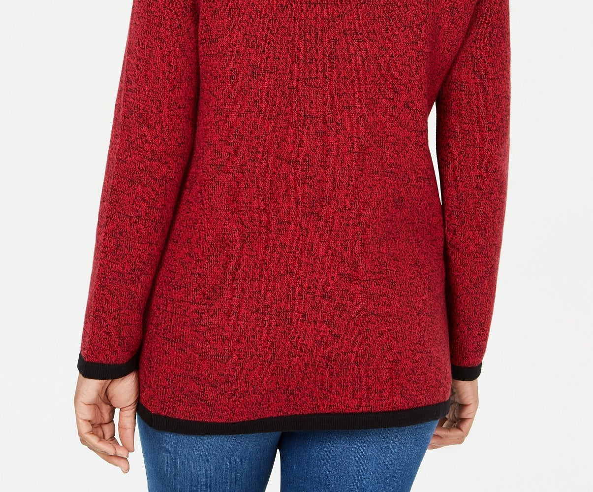Karen Scott Women's Cotton Contrast-Trim Sweater Red Size Small