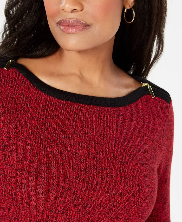 Karen Scott Women's Cotton Contrast-Trim Sweater Red Size Small