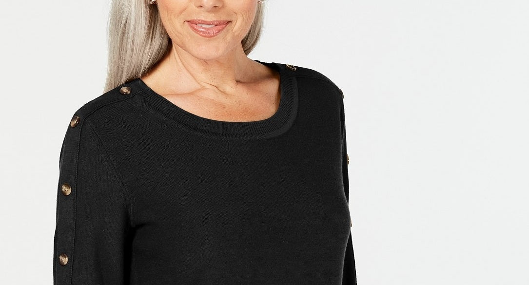 Karen Scott Women's 3/4-Sleeve Sweater Black Size Medium