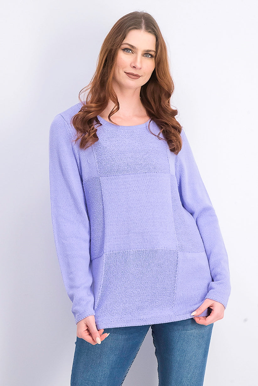 Karen Scott Women's Patchwork-Stitch Pullover Sweater Blue Size Large
