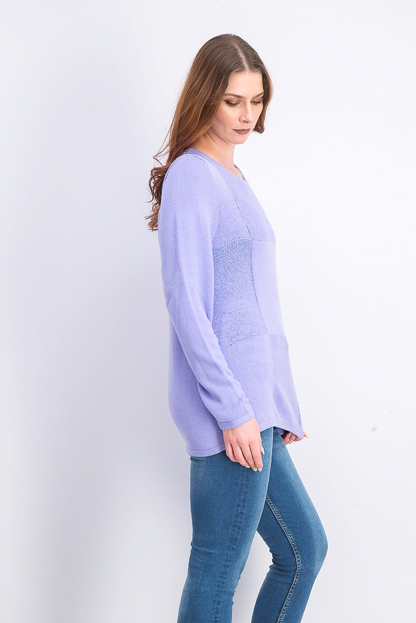 Karen Scott Women's Patchwork-Stitch Pullover Sweater Blue Size Large