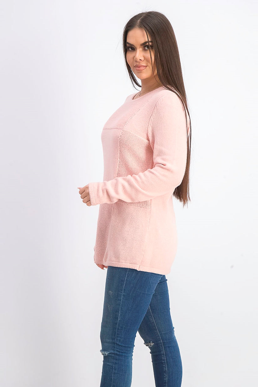 Karen Scott Women's Patchwork-Stitch Pullover Sweater Pink Size Medium