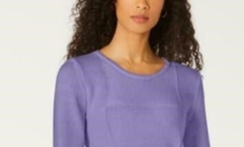 Karen Scott Women's Patchwork-Stitch Pullover Sweater Purple Size Small