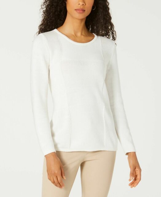 Karen Scott Women's Patchwork Stitch Pullover Sweater White Size Large