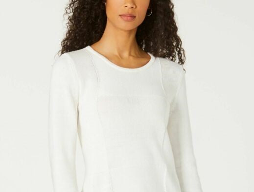 Karen Scott Women's Patchwork Stitch Pullover Sweater White Size Large