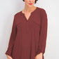 Style & Co Women's Split Neck Roll Tab Sleeve Top Berry Jam Size Extra Small