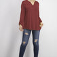 Style & Co Women's Split Neck Roll Tab Sleeve Top Berry Jam Size Extra Small