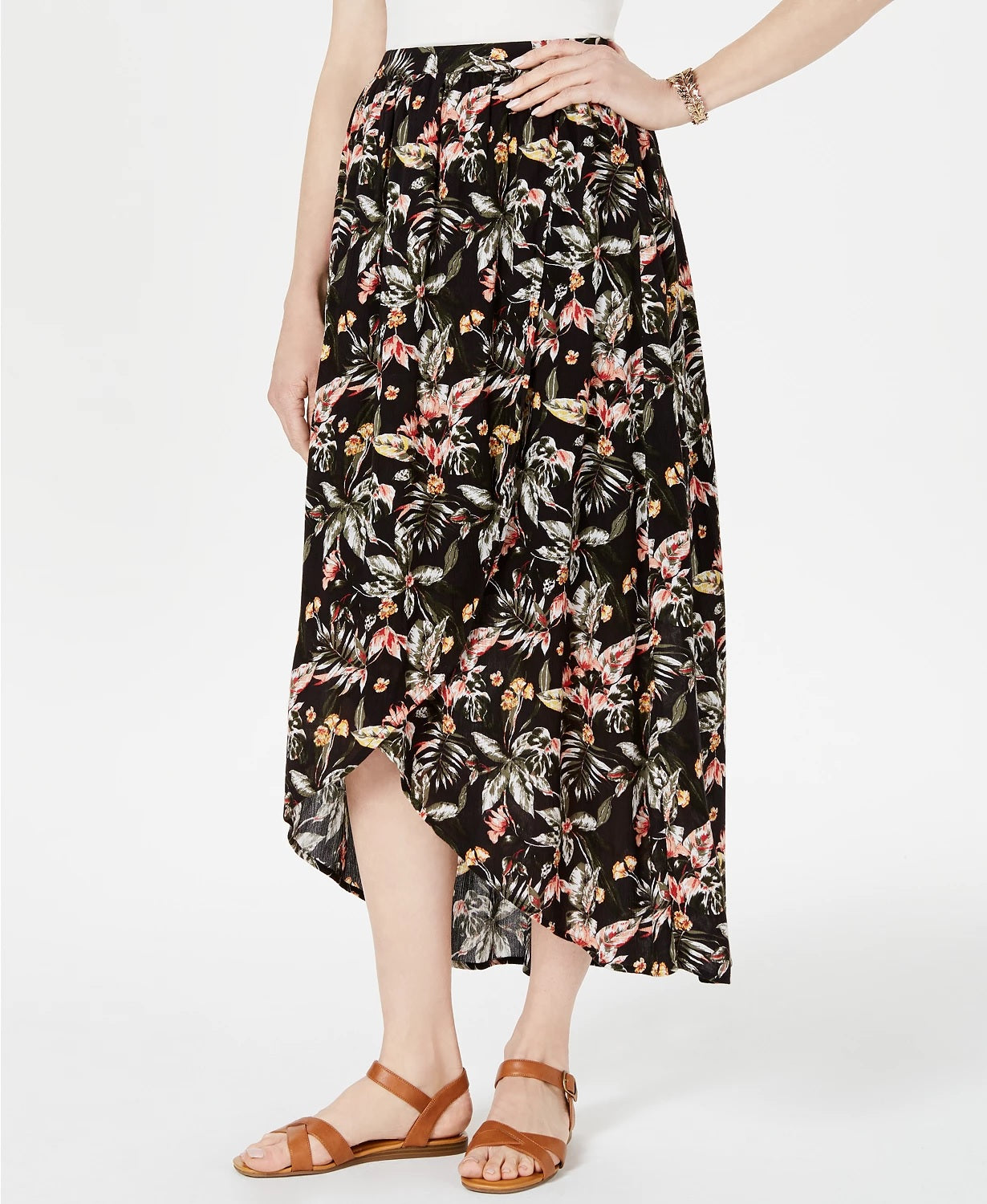 Style & Co Women's Printed High-Low Skirt Tropic Wonder Black Size XX-Large