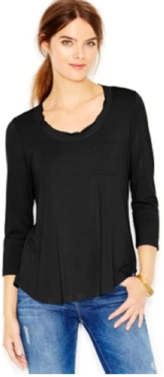 Maison Jules Women's Scoop-Neck T-Shirt  Black Size Medium