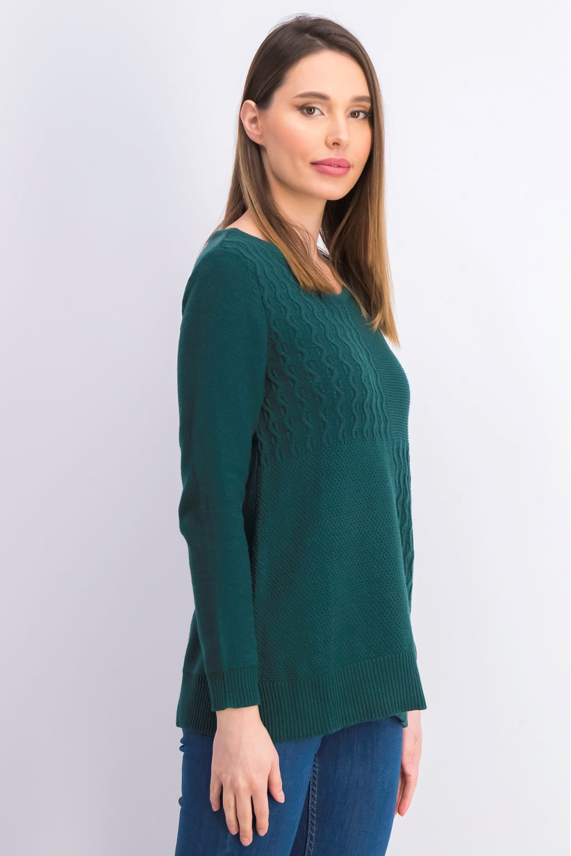 Karen Scott Women's Cotton Mixed-Stitch Sweater  Green Size Small