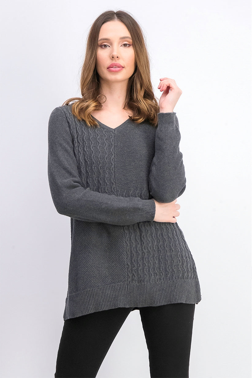 Karen Scott Women's Cotton Mixed-Stitch Sweater Charcoal Size Large
