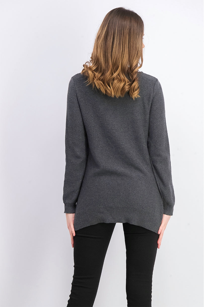 Karen Scott Women's Cotton Mixed-Stitch Sweater Charcoal Size Large
