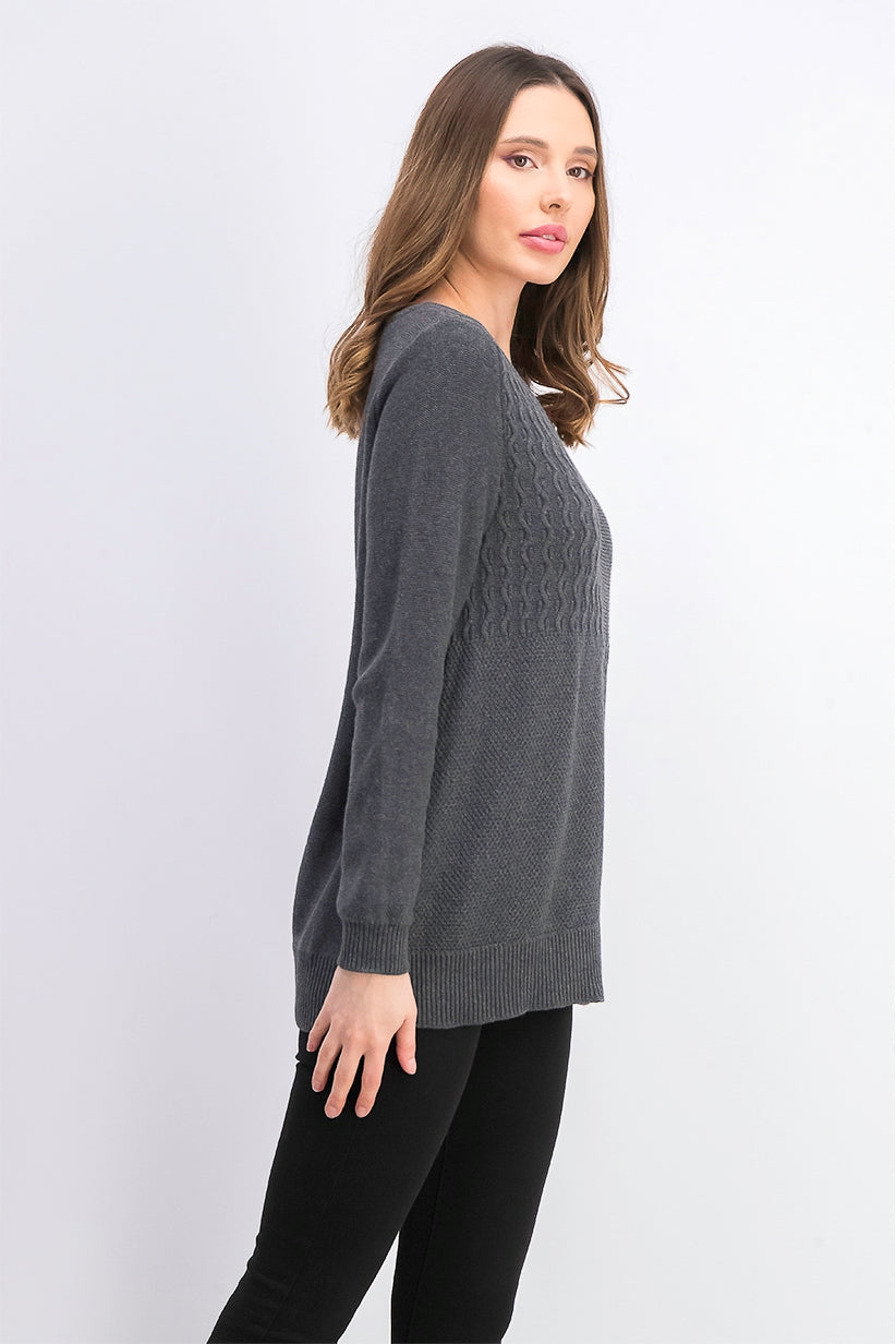 Karen Scott Women's Cotton Mixed-Stitch Sweater Charcoal Size Large