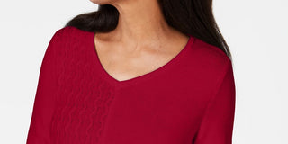 Karen Scott Women's Cotton Mixed Stitch Sweater Bright Red Size Large