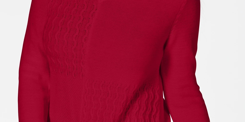 Karen Scott Women's Cotton Mixed Stitch Sweater Bright Red Size Large