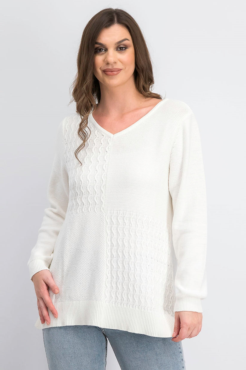 Karen Scott Women's Cotton Mixed-Stitch Sweater White Size Small