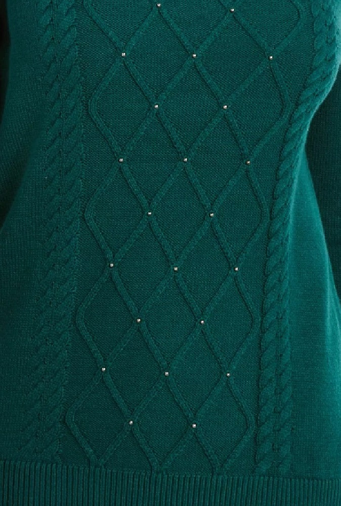 Karen Scott Women's Cable Knit Beaded Sweater Green Size Small