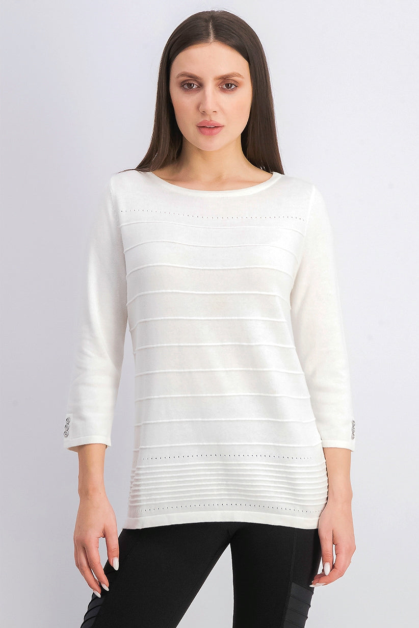 Karen Scott Women's Ribbed 3/4-Sleeve Sweater Natural Size Medium