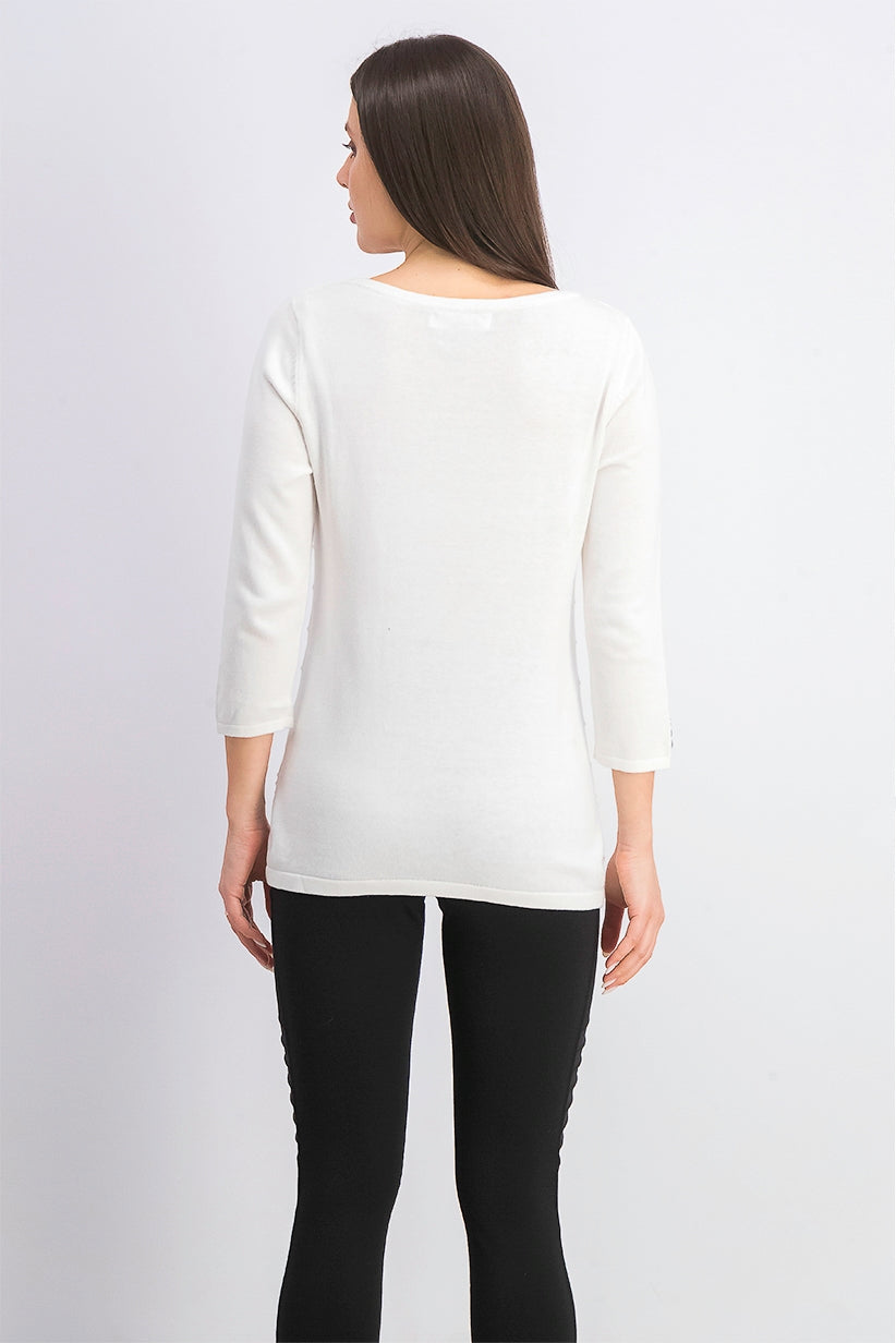 Karen Scott Women's Ribbed 3/4-Sleeve Sweater Natural Size Medium