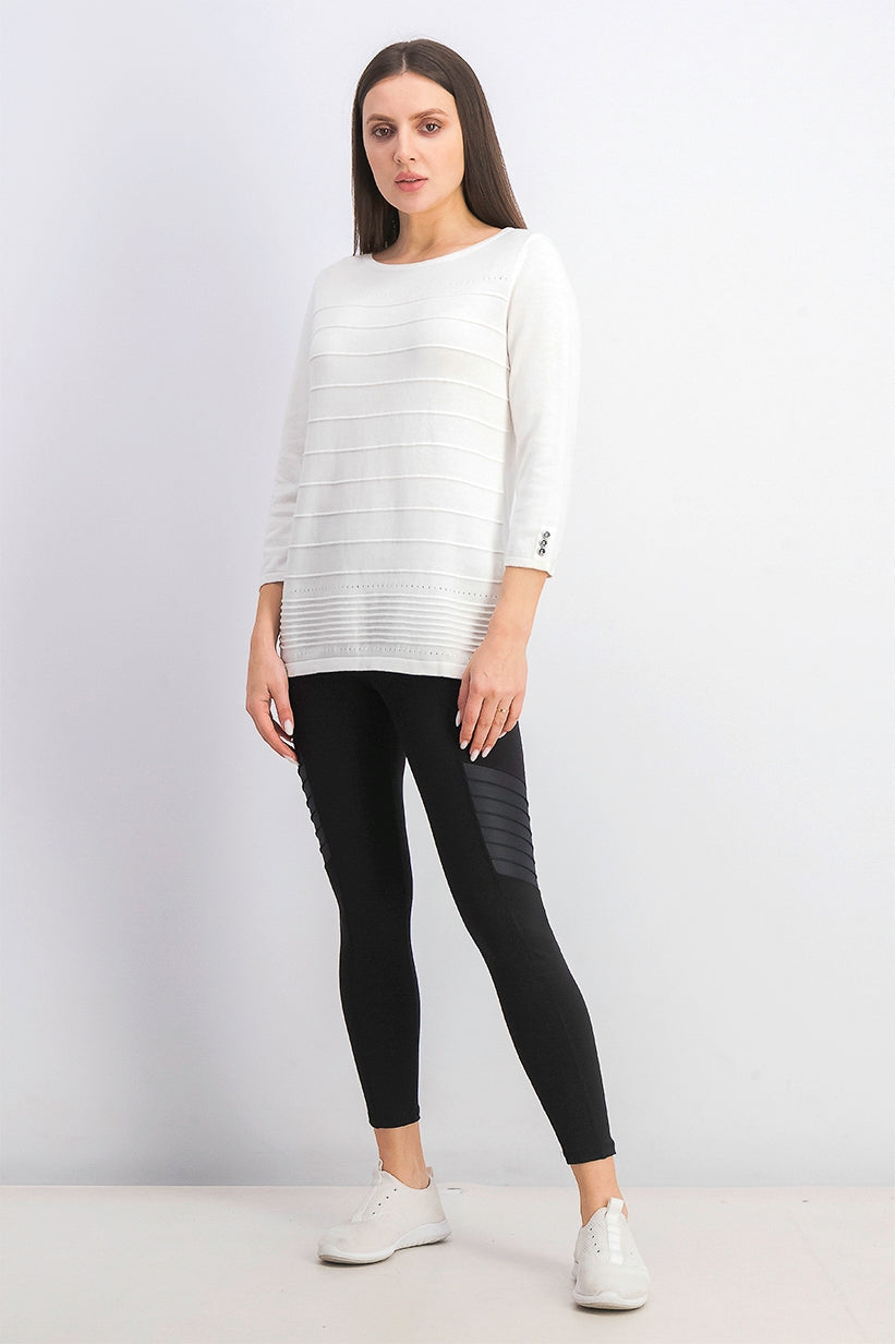 Karen Scott Women's Ribbed 3/4-Sleeve Sweater Natural Size Medium