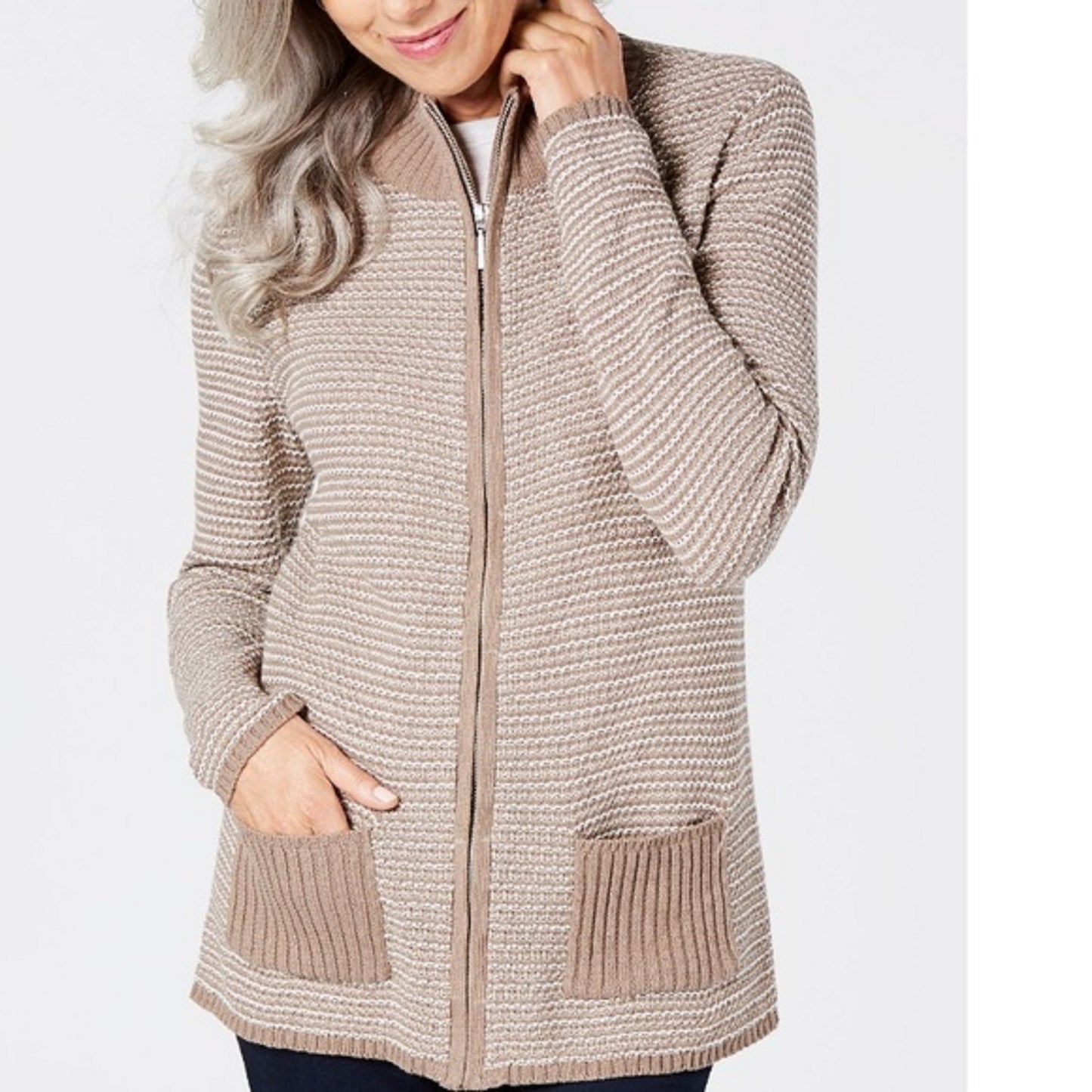 Karen Scott Women's Textured Zip-Front Cardigan  Black Size Medium