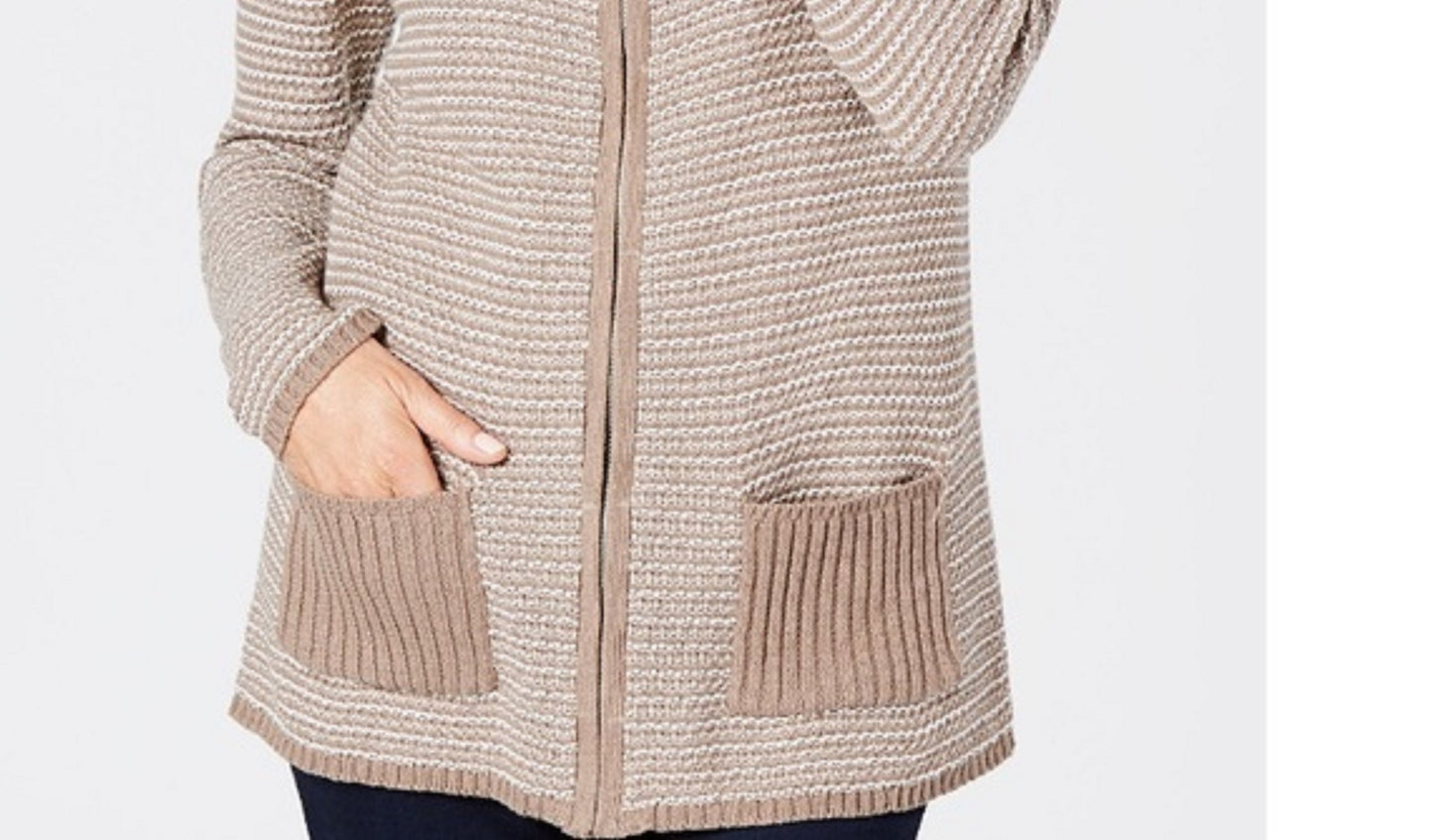 Karen Scott Women's Textured Zip-Front Cardigan  Black Size Medium