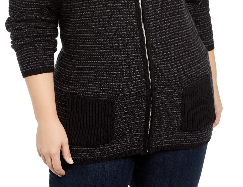 Karen Scott Women's Textured Zip-Front Cardigan Brown Size Small