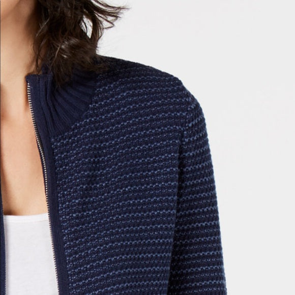 Karen Scott Women's Textured Zip-Front Cardigan Blue Size Large