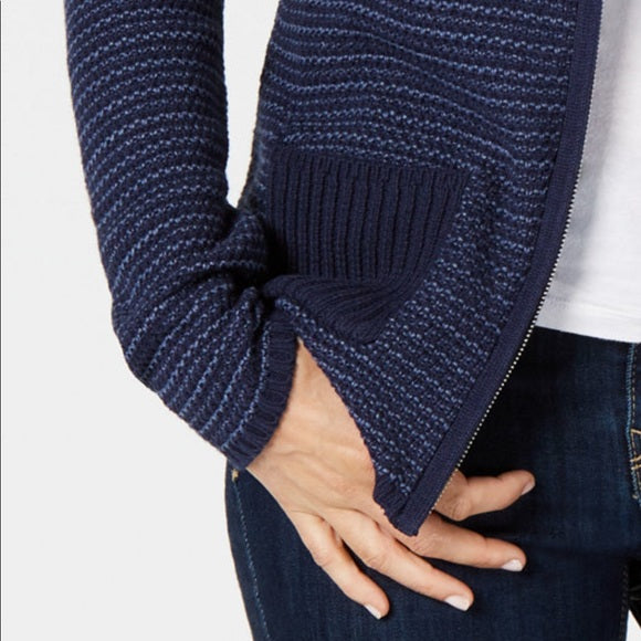 Karen Scott Women's Textured Zip-Front Cardigan Blue Size Large