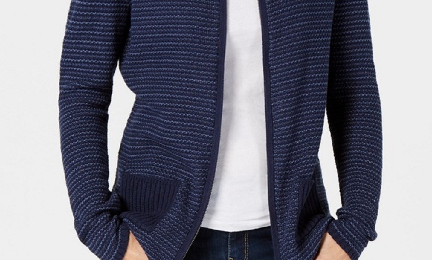 Karen Scott Women's Textured Zip-Front Cardigan Navy Size Small