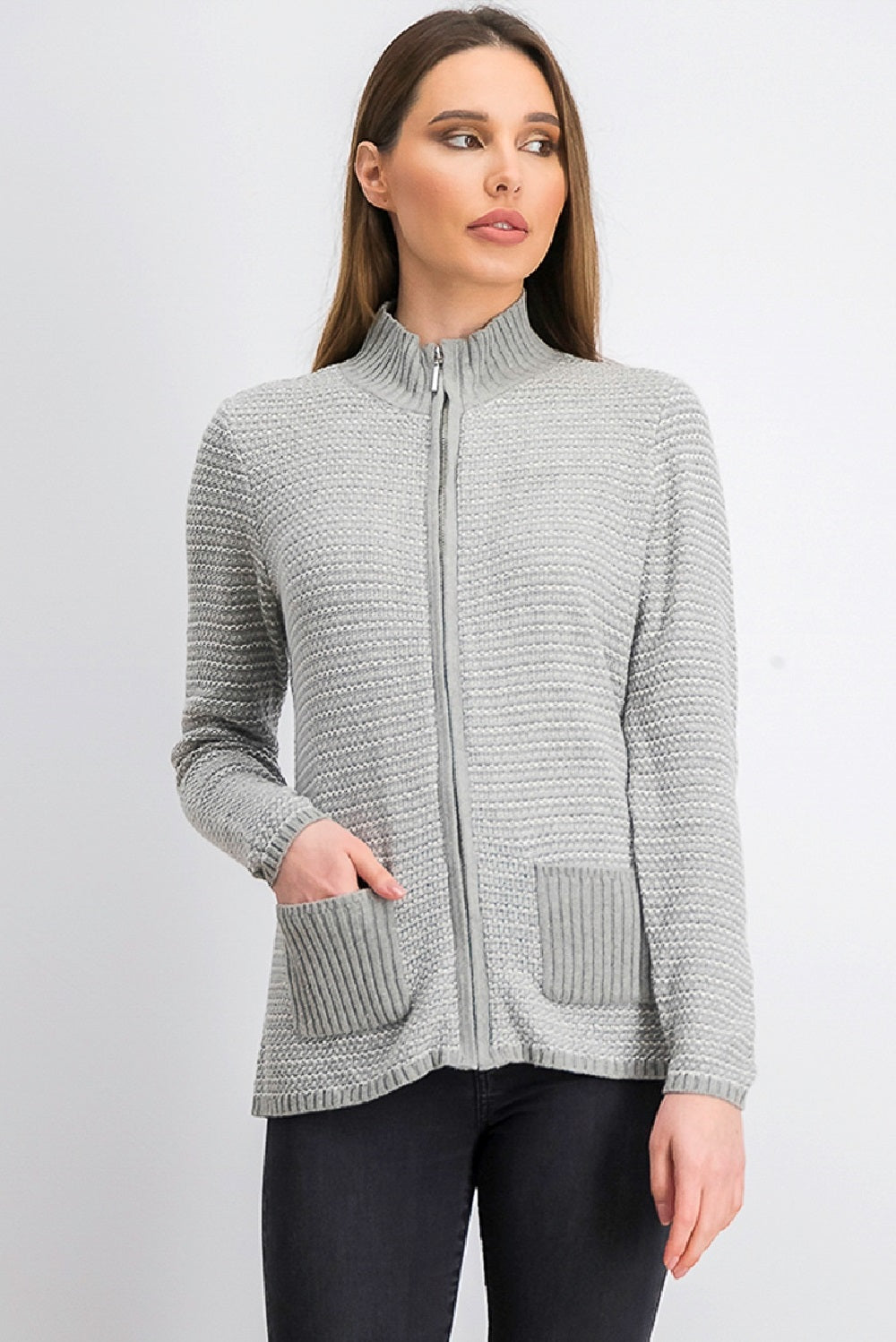 Karen Scott Women's Textured Zip-Front Cardigan Gray Size Large