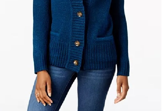 Karen Scott Women's Button-Front Shawl-Collar Cardigan Blue Size Small