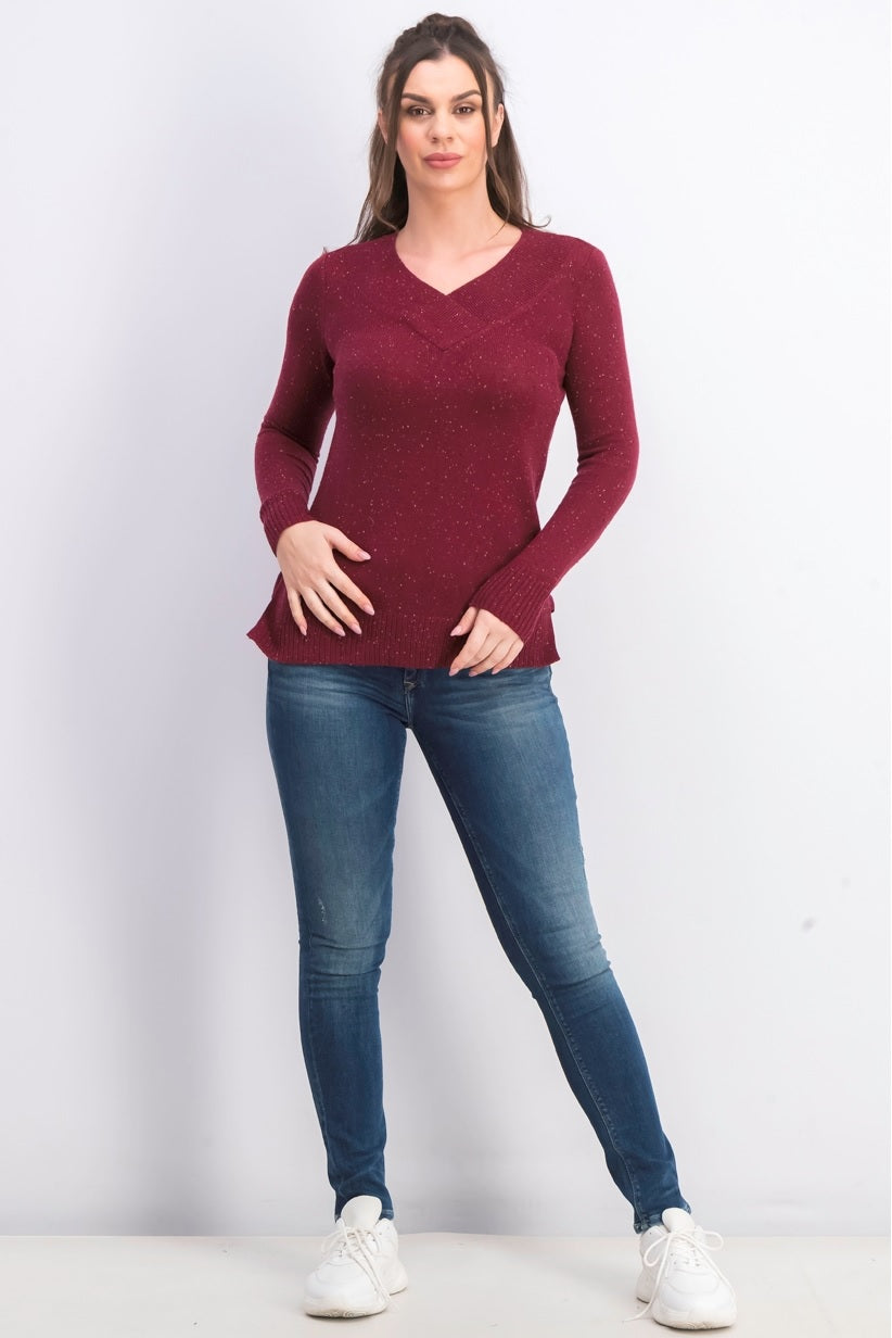 Karen Scott Women's V-Neck Long-Sleeve Sweater  Ks Merlot Neps Size Medium