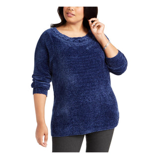 Karen Scott Women's Boat Neck Chenille Sweater Blue Size 1X