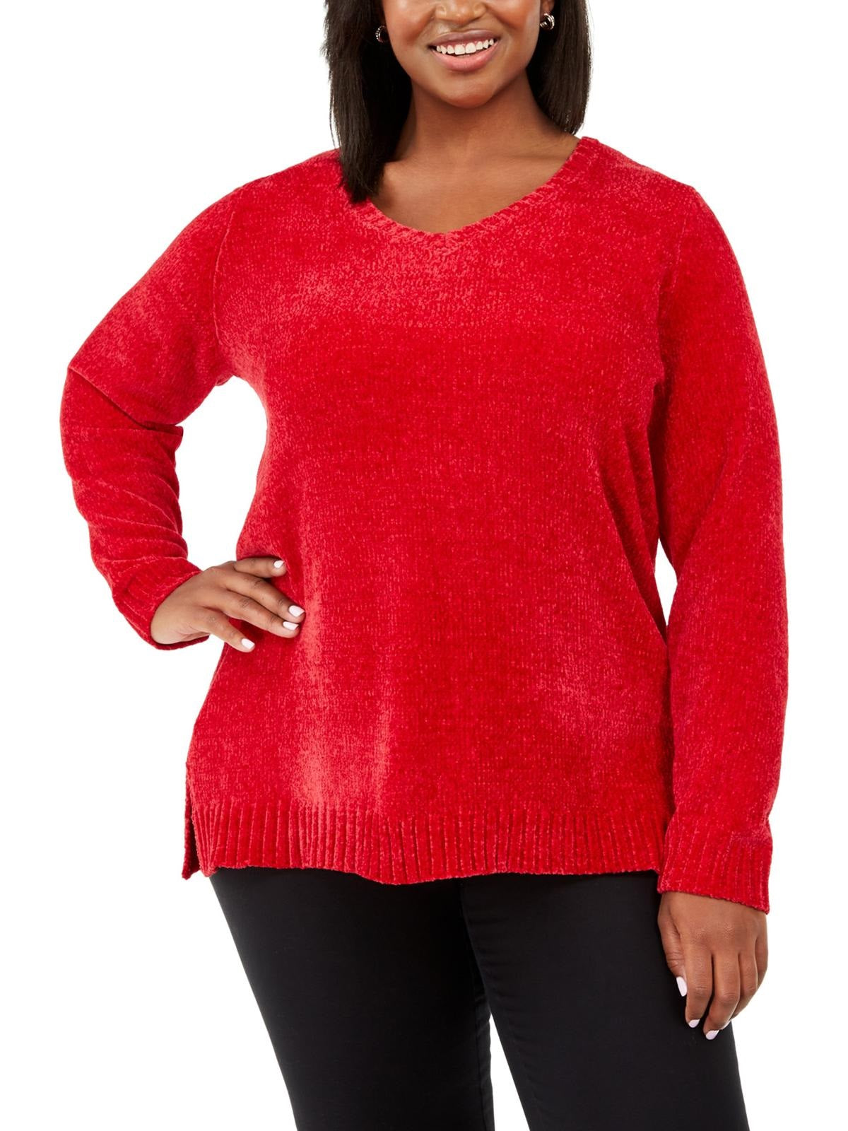 Karen Scott Women's Plus Size Boat-Neck Chenille Sweater Bright Red Size 3X