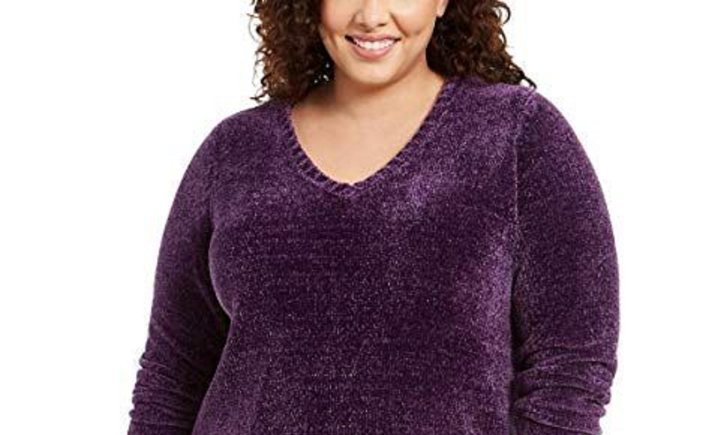 Karen Scott Women's Plus Size V-Neck Chenille Sweater Purple Size Extra Large