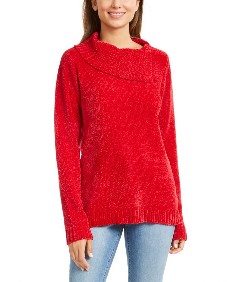Karen Scott Women's Cowlneck Chenille Sweater Red Size XS