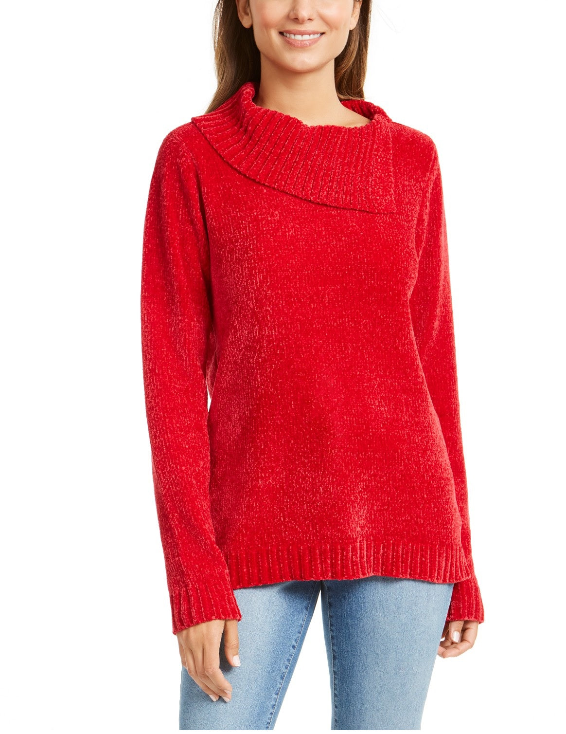 Karen Scott Women's Petite Envelope-Neck Chenille Sweater  Ks Merlot Size Petite Petite