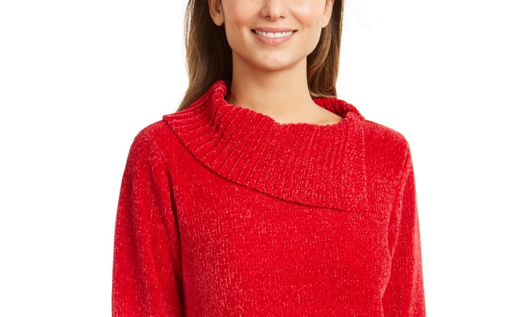 Karen Scott Women's Petite Envelope-Neck Chenille Sweater  Ks Merlot Size Petite Petite