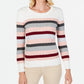 Karen Scott Women's Holly Striped Cotton Cable Sweater Red Size Large