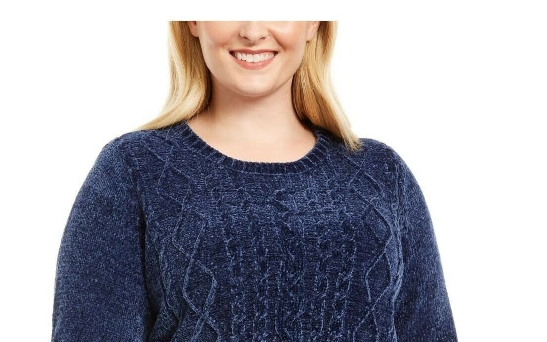 Karen Scott Women's Cable-Knit Chenille Sweater  Estate Blue Size Large