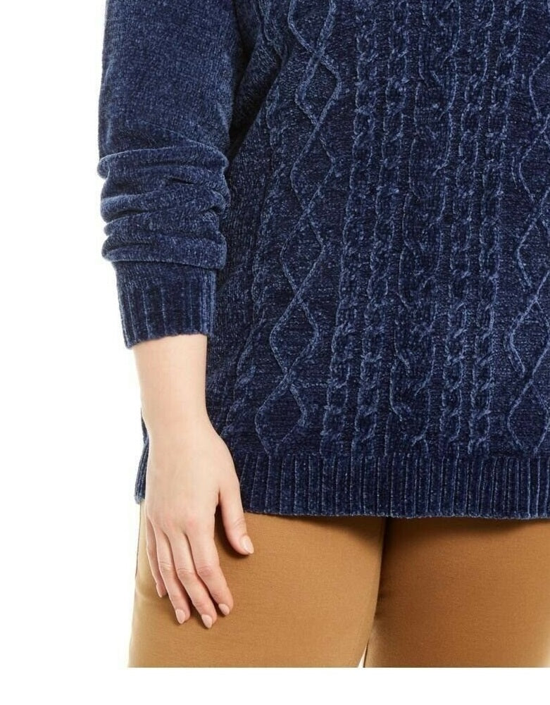 Karen Scott Women's Cable-Knit Chenille Sweater  Estate Blue Size Large
