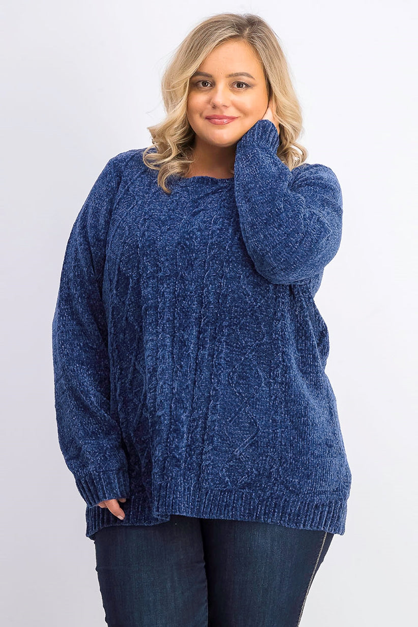 Karen Scott Women's Cable-Knit Chenille Sweater Blue Size Small