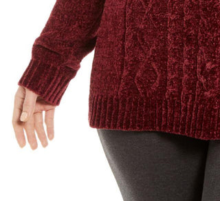Karen Scott Women's Plus Chenille Cable-Knit Sweater Merlot Size 1X