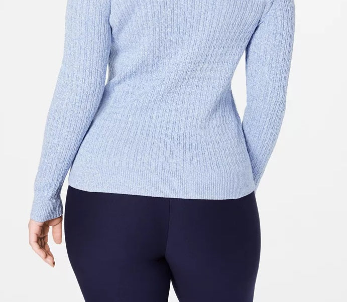 Karen Scott Womne's Cotton Baby Cable-Knit Sweater  Luxe Blue Size Extra Large